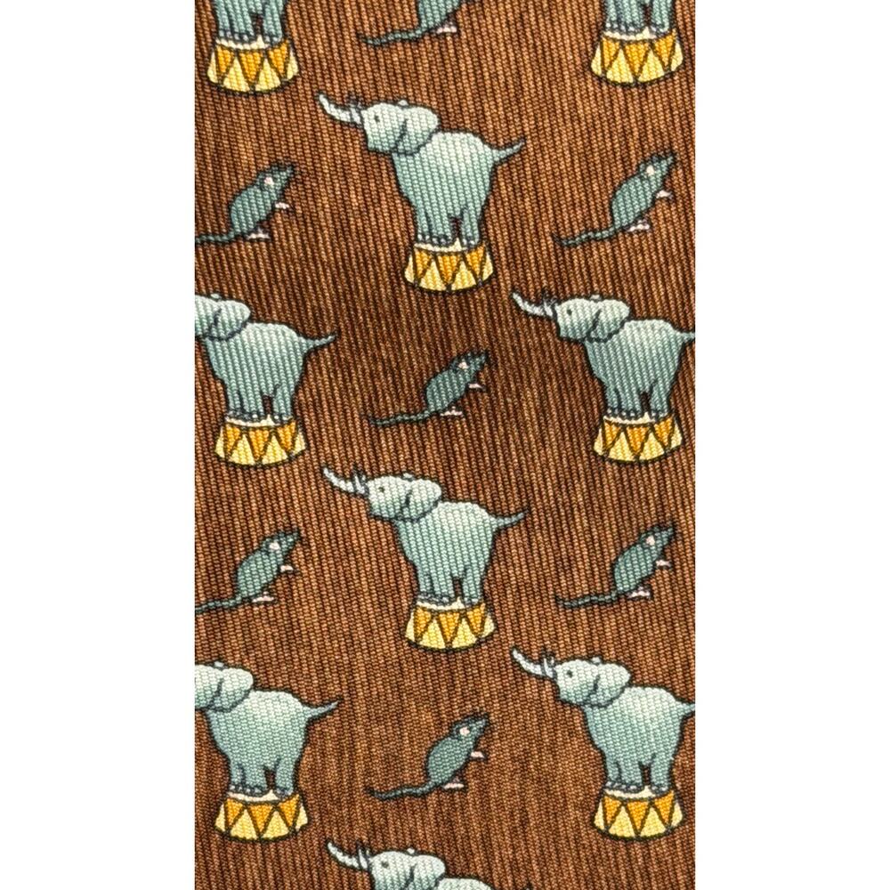 Vintage Hermes Paris Tie Silk Tie - Elephants and Mice Motif c. late 1980s-1990s - Picture 2 of 5